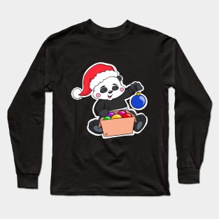 Cute Christmas Panda with Baubles Long Sleeve T-Shirt